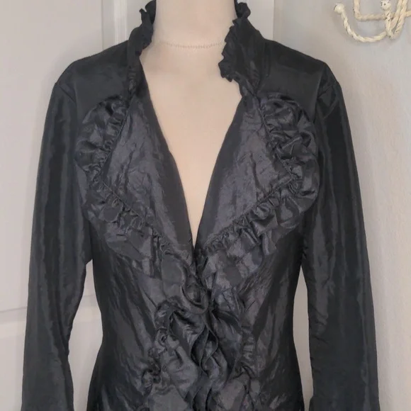 Cordelia Black Ruffle Victorian Duster Jacket Gothic Edwardian Whimsy Goth Sz M - Picture 3 of 12